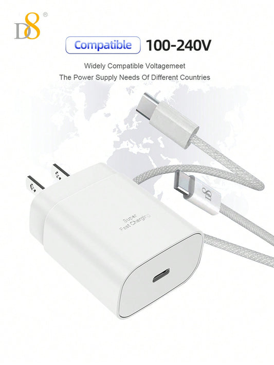 D8 1-Pack iPhone 15 Charger Fast Charging 25W USB C, 3.3FT Cable, Compatible with iPhone 16, iPad, Galaxy