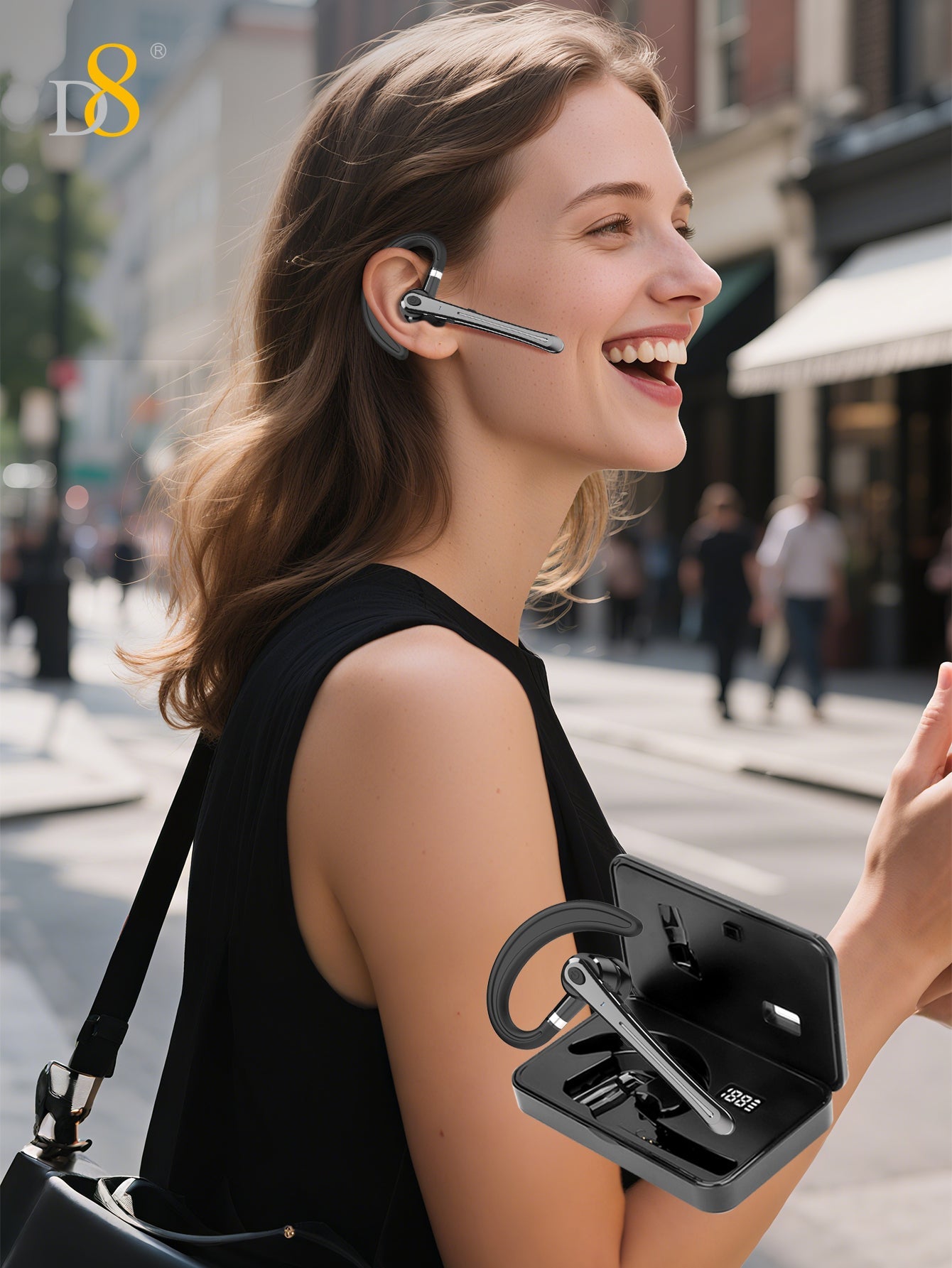 D8 Wireless Earbuds Headphones ,Massive Charge Reserve Battery Base ,300H Long standby,In charging compartment,talk time on full charge:80HOURS,Single headset fully charged,talking time in the state:6-8HOURS, with LED Display Over-Ear Buds with Earhooks