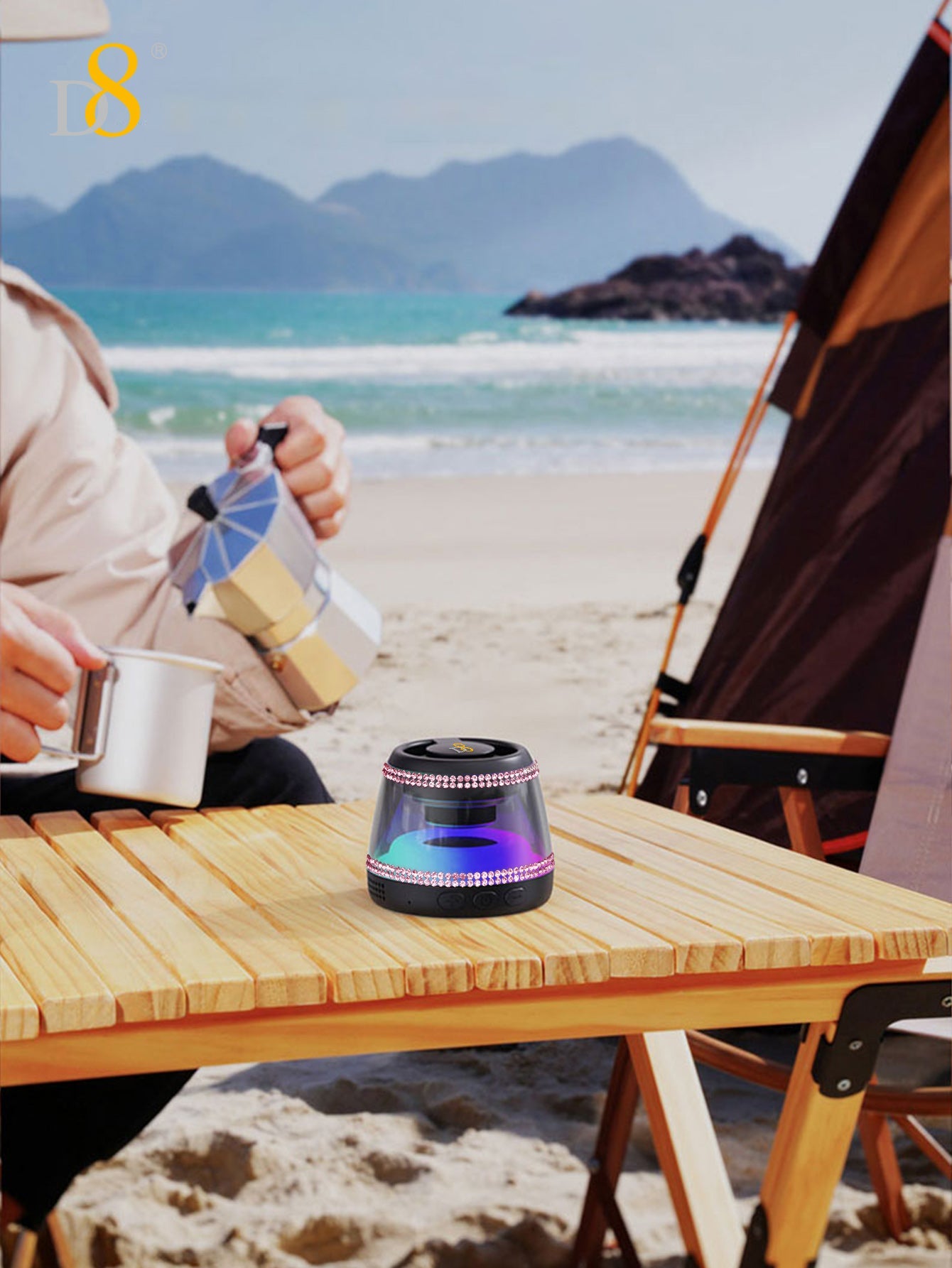 D8 Wireless Induction Magnetic Bluetooth Speaker, Portable Mini Bluetooth Loudspeaker with Bass Diaphragm, 5W Internal-Magnet, 10H Playtime, RGB Light, Including Magnetic Ring and Lanyard, Silicone folding air cabinInnovative folding airbag structure