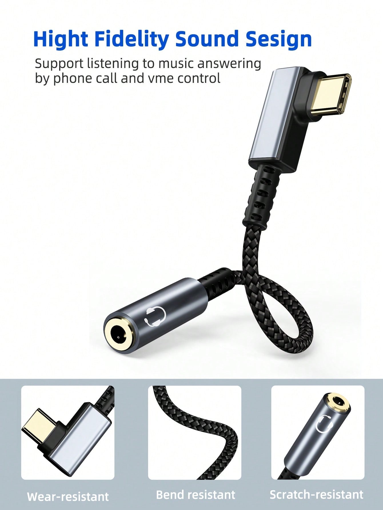 D8 USB-C to 3.5mm Adapter, Aux Audio Dongle for Smartphones & Tablets