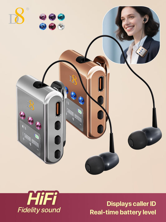 D8 Retractable Wireless Headset ,LED Display Over-Ear Buds,Headphone Stereo Earphone  Noise Cancelling Mic Clip on Earpiece Comfortable HandsFree Headset 20Hrs Talking Time Sports Business Trucker Driver Earbud