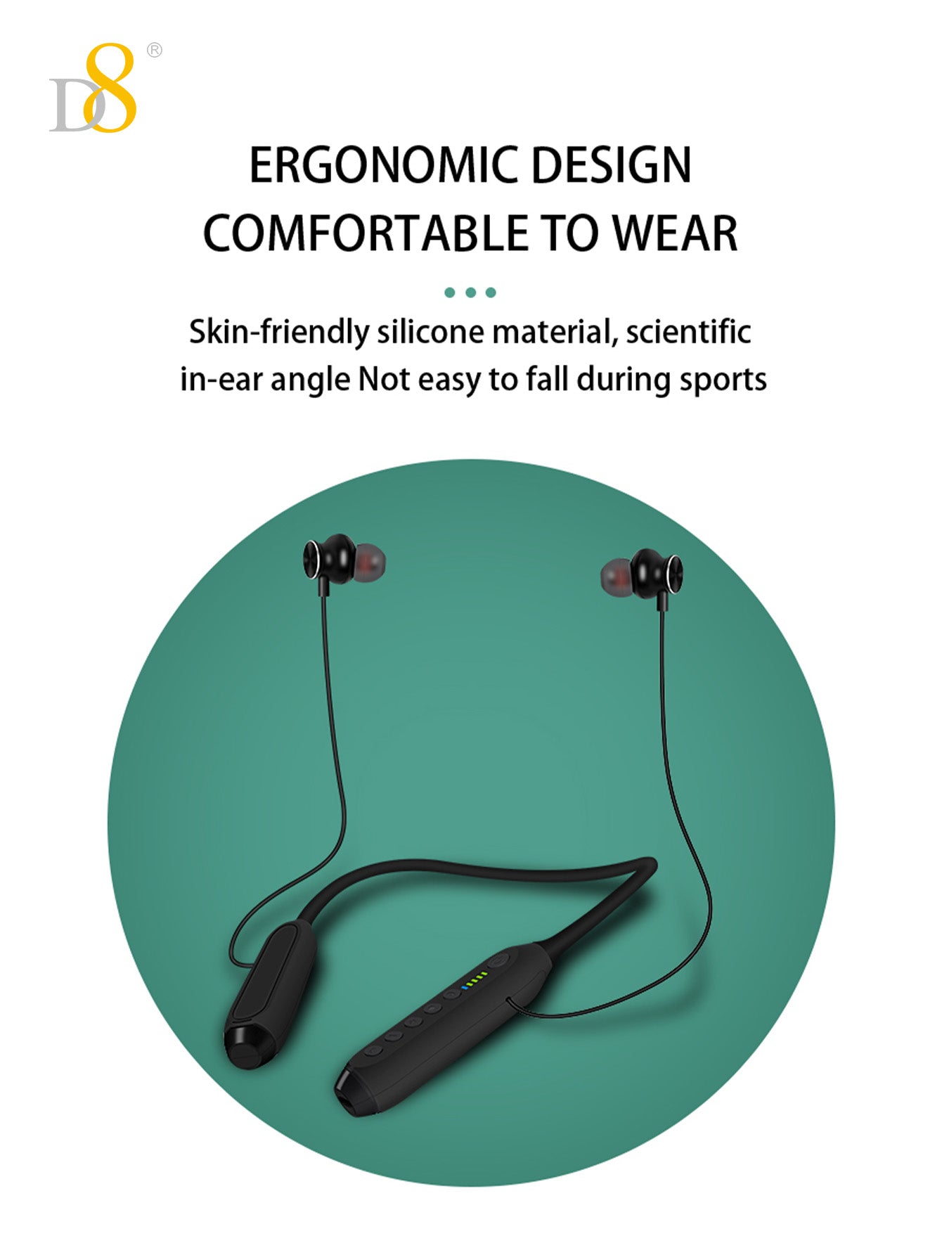 D8 Around The Neck Headphones ，100 Hours Extra Long Playback with Microphone Headset, Balanced Armature Drivers Stereo in Ear Wireless Headphones, Waterproof Workout Magnetic Neckband Earphone D8 Wireless Headphones Around Neck with Mic  Long Battery Life