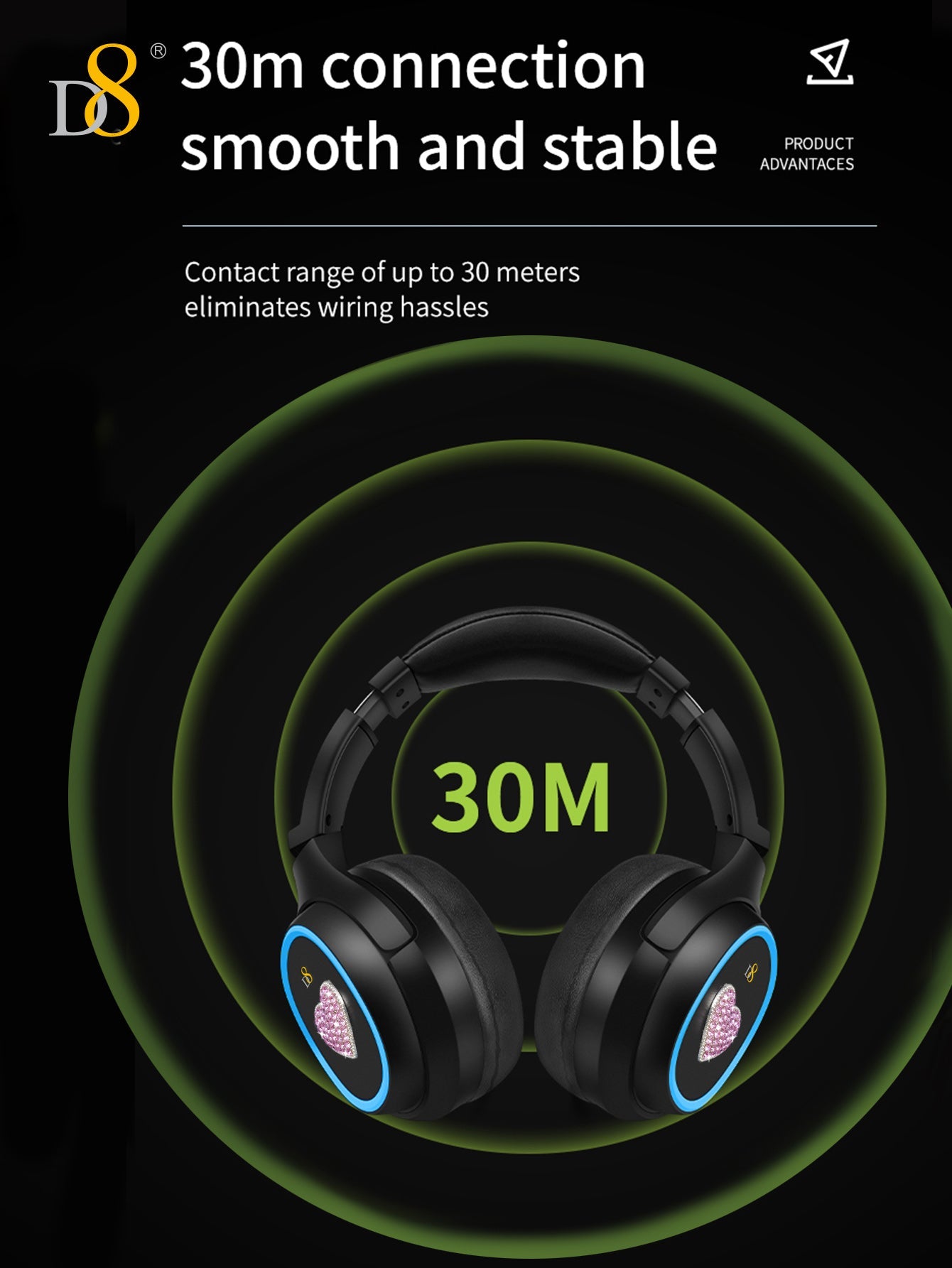 D8 Wireless  Headphones Over-Ear, with Microphone, 3.5MM Wired Stereo Headset Micro SD/TF, PC,Soft Earmuffs &Light Weight for Prolonged Wearing，Deep Bass for Home Office Cellphone PC Ect. Holiday Gift Valentine's Day Gift Christmas Gifts,Must-Haves