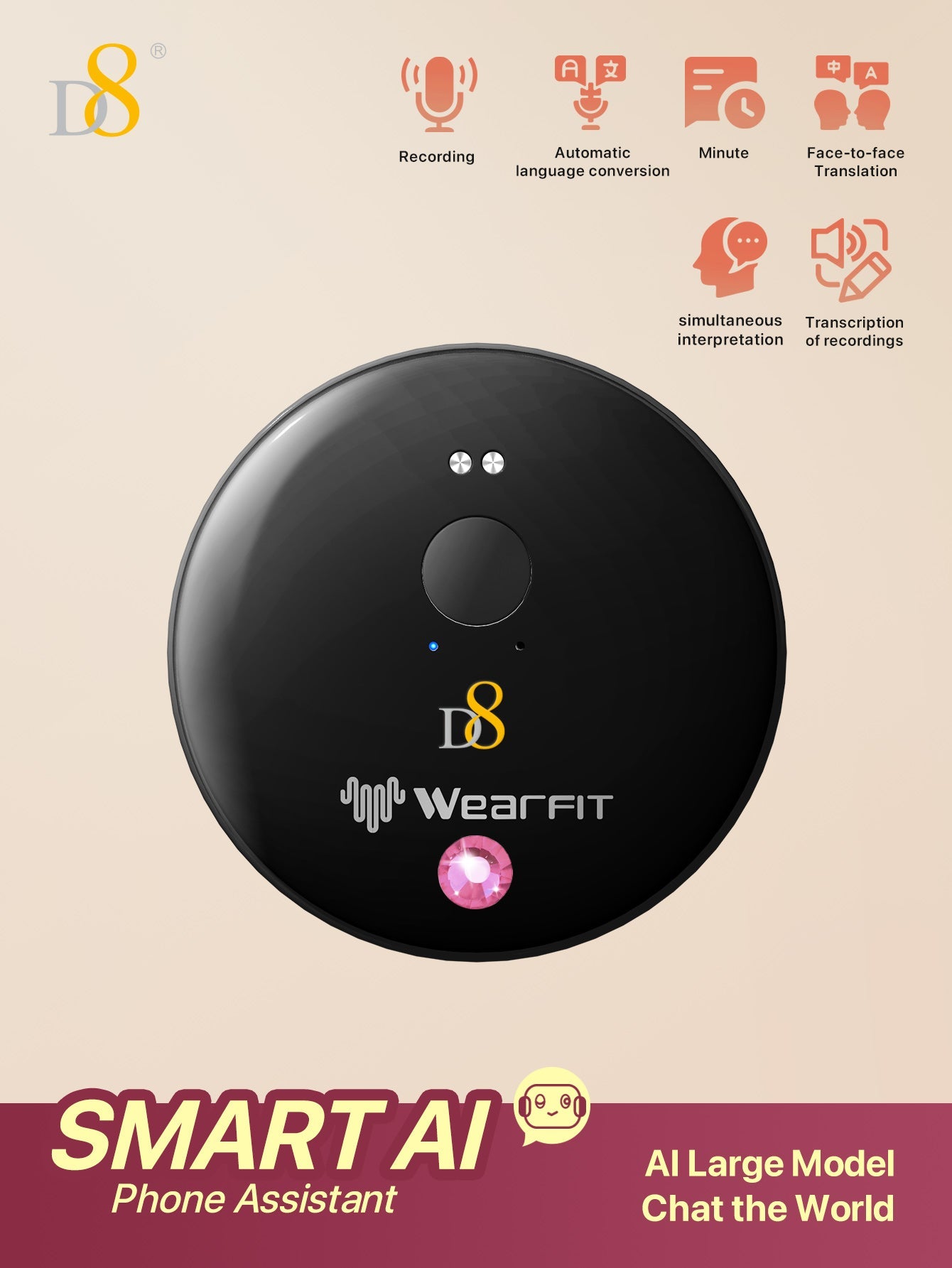 D8  AI Translator Recorder,Al Large Model |Conference Artifact | chat the World| Automatically recognize filled text Language Translator Device with APP Control, 50+ Languages Chat aroundtheworld and communicate worry-free ,NO FEE for Translate & Audio Tr