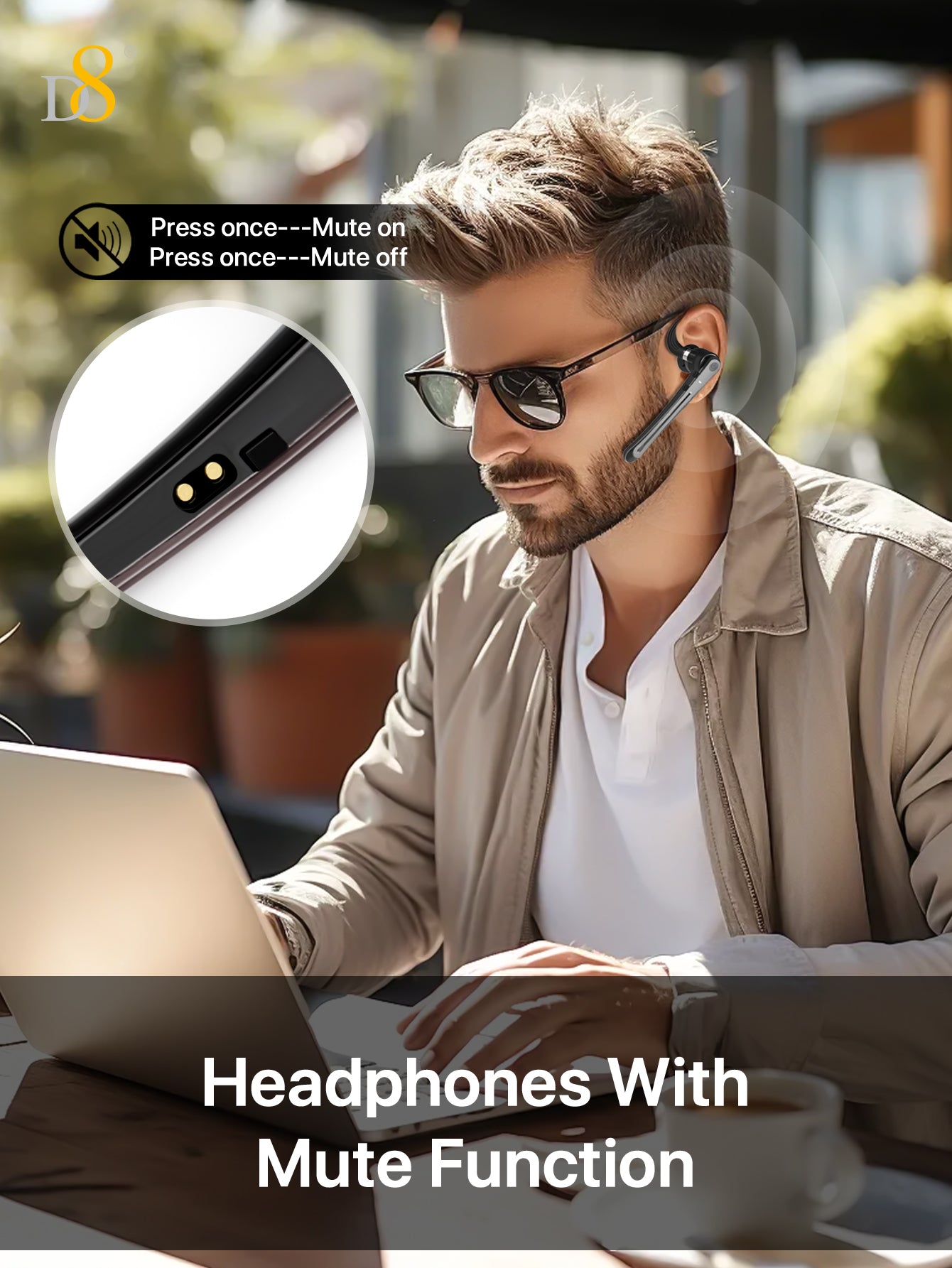 D8 Wireless Earbuds  Headphones ，Massive Charge Reserve Battery Base ，300H Long standby，In charging compartment，talk time on full charge:80HOURS，Single headset fully charged，talking time in the state:6-8HOURS, with LED Display Over-Ear Buds with Earhooks